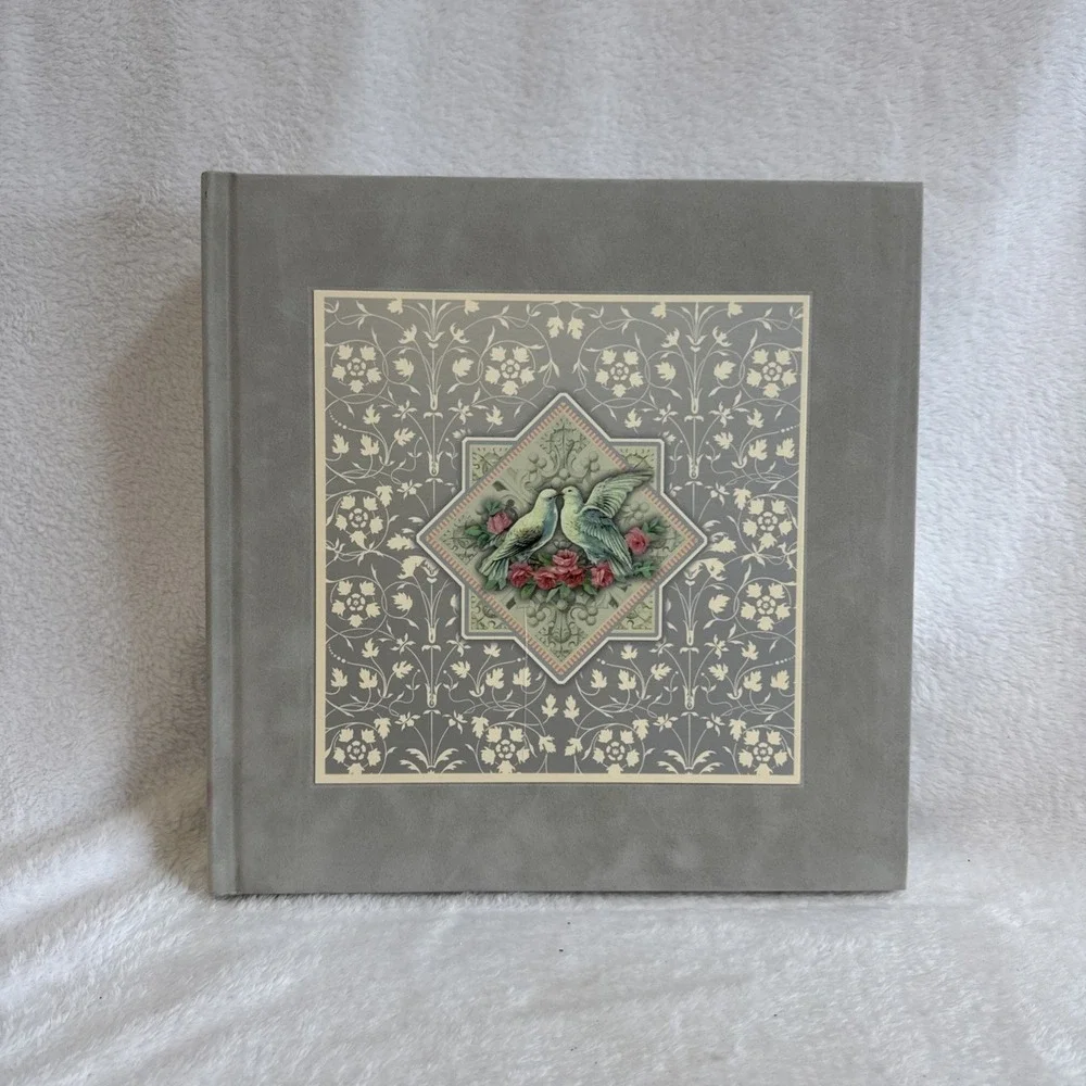 Michel Memories Dove Floral Grey Fabric Photo Album 11.5x11.5 Square Keepsake